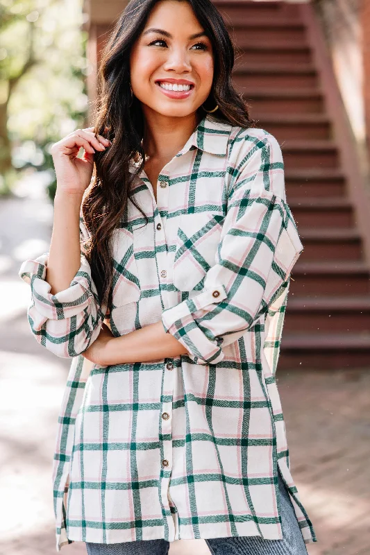 Go The Distance Ivory White Plaid Top