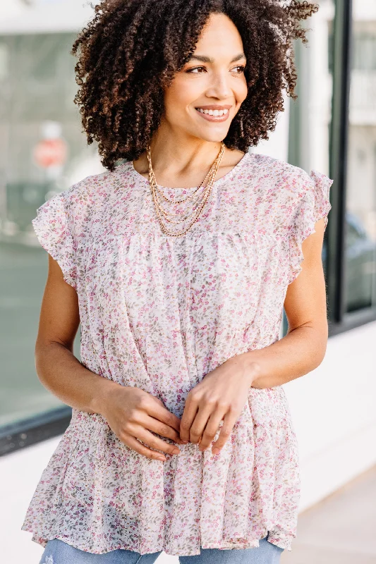 Lose Yourself Cream White Ditsy Floral Babydoll Top