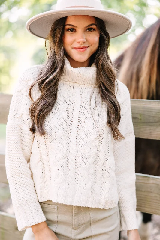 Starting Now Ivory White Cable Knit Sweater