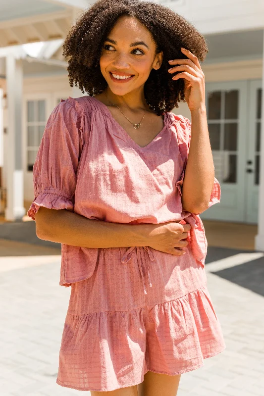 It's A Dream Mauve Pink Ruffled Top