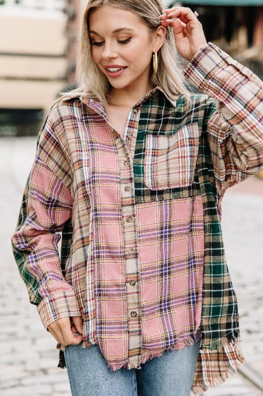 Near To Your Heart Taupe Brown Plaid Top