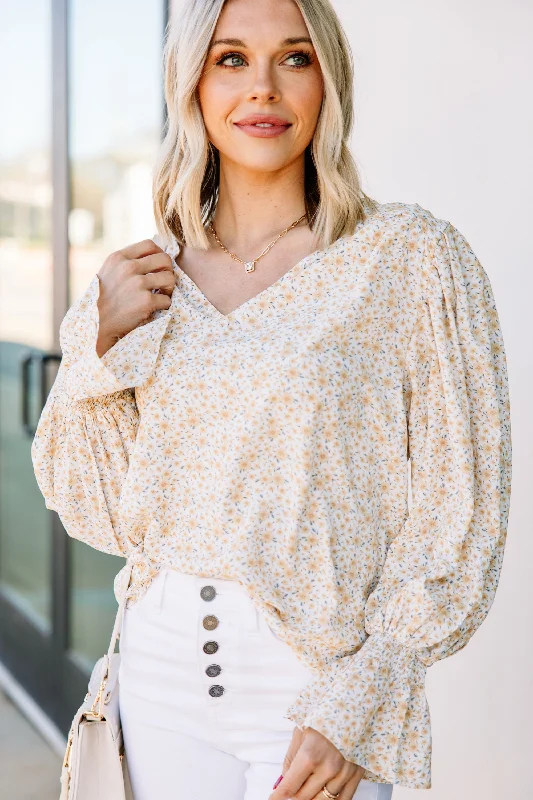 It's All Up To You Straw Yellow Ditsy Floral Blouse