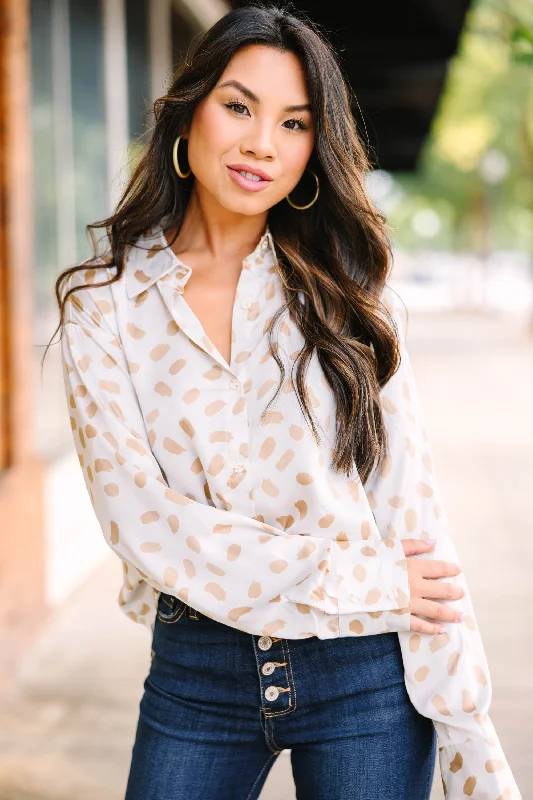 Feeling Amazing Ivory White Spotted Blouse