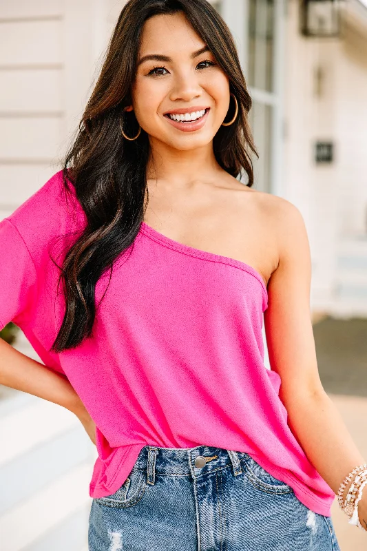 Take Your Love Fuchsia Pink One Shoulder Top