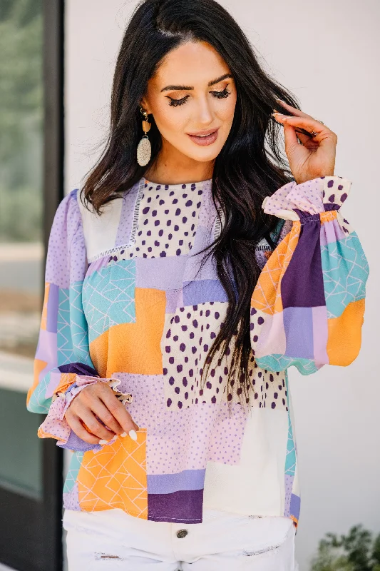 Do Your Best Lavender Purple Abstract Patchwork Blouse