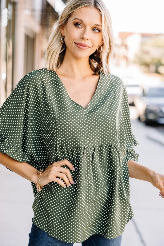 Once You Know Olive Green Polka Dot Blouse