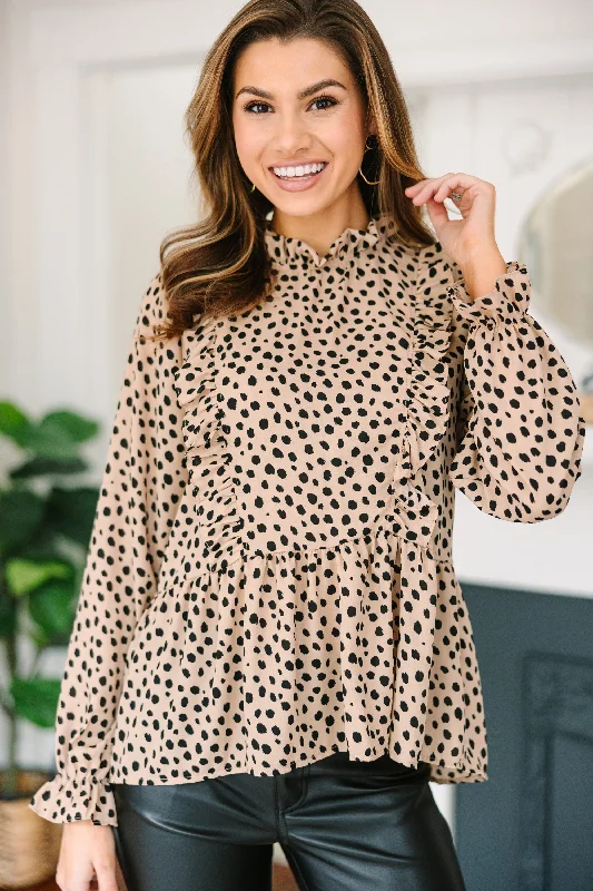 Never The Same Taupe Brown Leopard Blouse