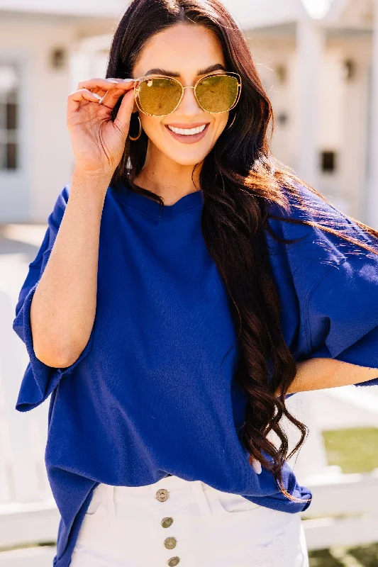 Follow You There Bright Blue Drop Shoulder Top