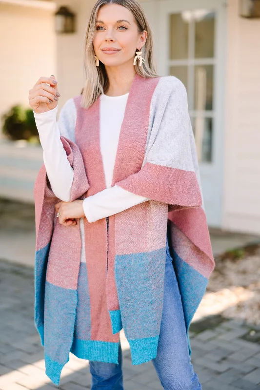 It's All True Mauve Pink Colorblock Poncho