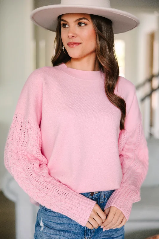 Just Too Sweet Cool Pink Cable Sleeve Sweater