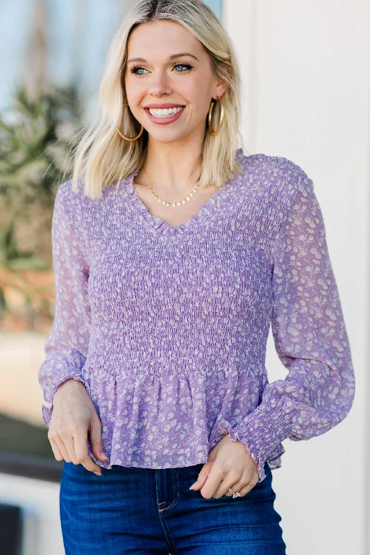 Too Cute Misty Lilac Purple Ditsy Floral Top