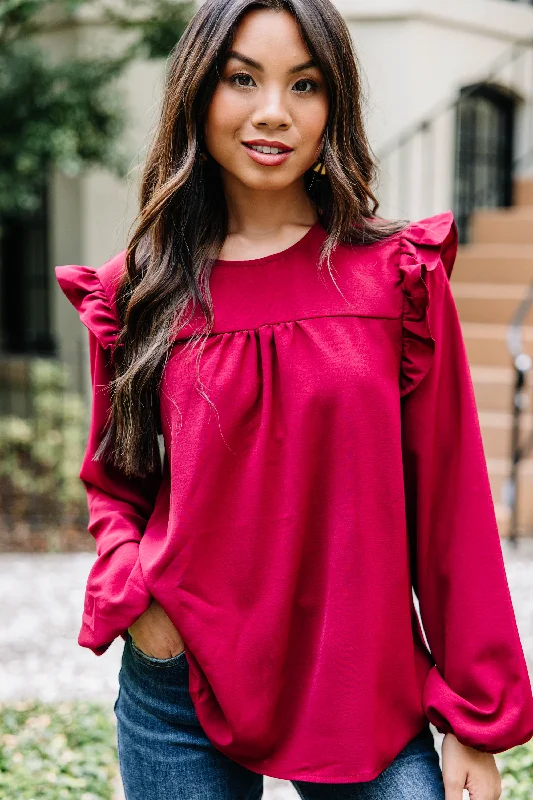 Feeling Important Wine Red Ruffled Blouse