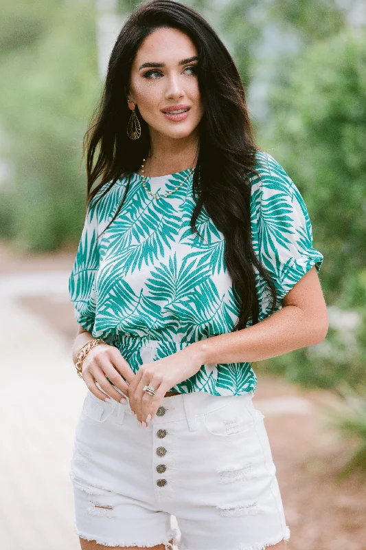 Never Leave You Green Palm Print Top