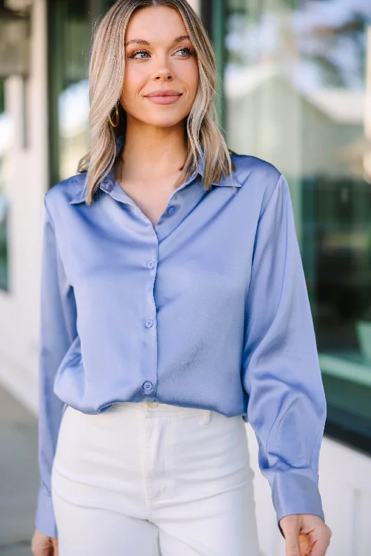 Dream On Sky Blue Satin Blouse