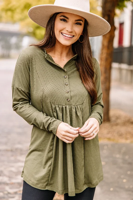 All Together Olive Green Henley Top