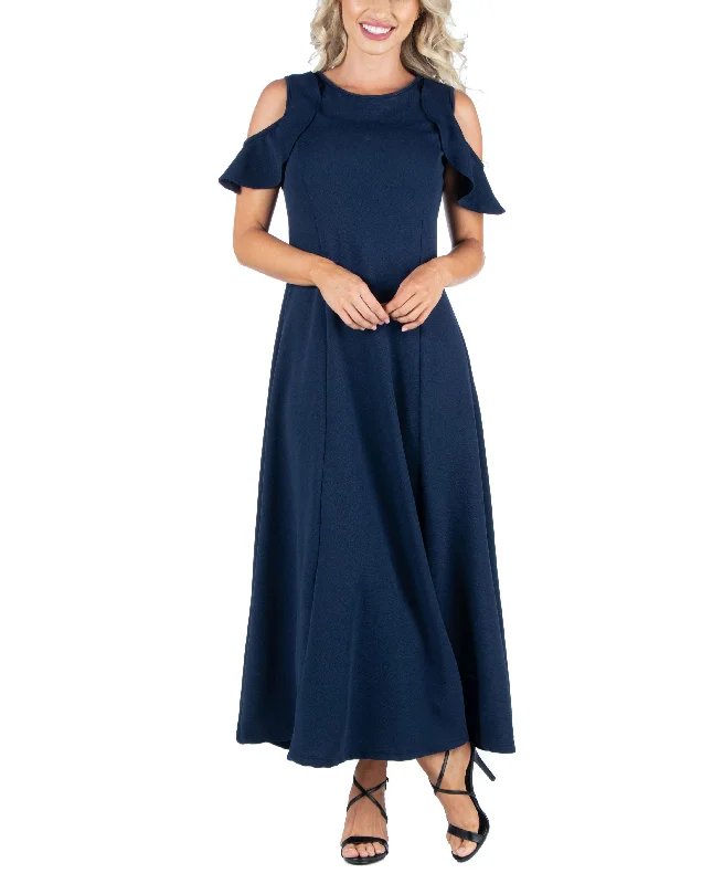 Ruffle Cold Shoulder A Line Maxi Dress