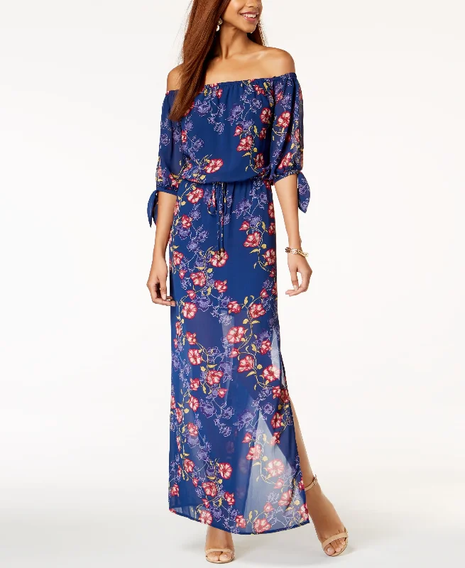 Juniors' Off-The-Shoulder Tie-Cuff Maxi Dress