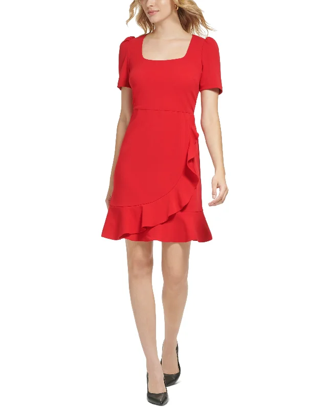 Karl Lagerfeld Paris Womens Ruffled A-Line Dress