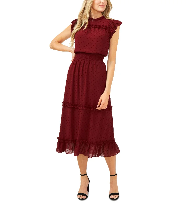 Cece Ruffled Swiss Dot Midi Dress