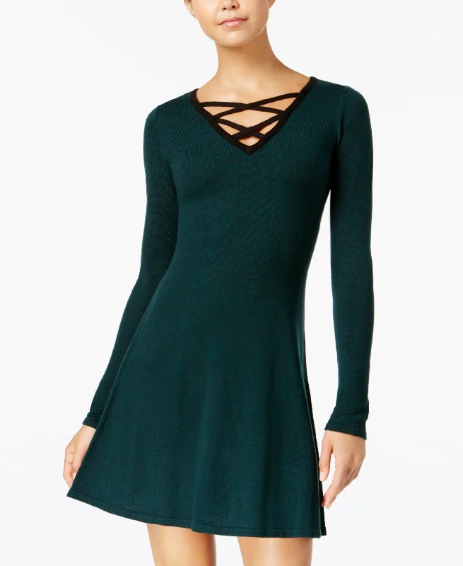 Bcx Juniors Contrast Lace Up Sweater Dress