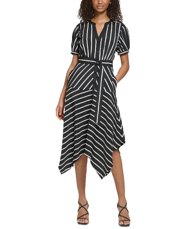 Women's Striped Handkerchief-Hem Shirtdress