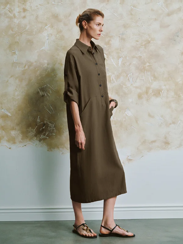 Button Half Placket Straight Dress