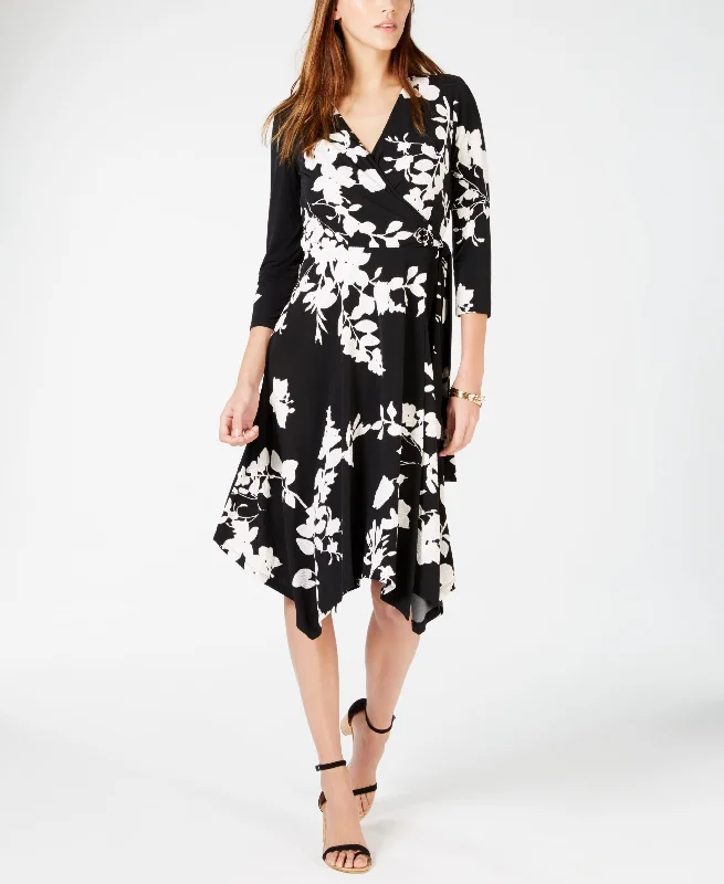 Printed Hanky Hem Wrap Dress