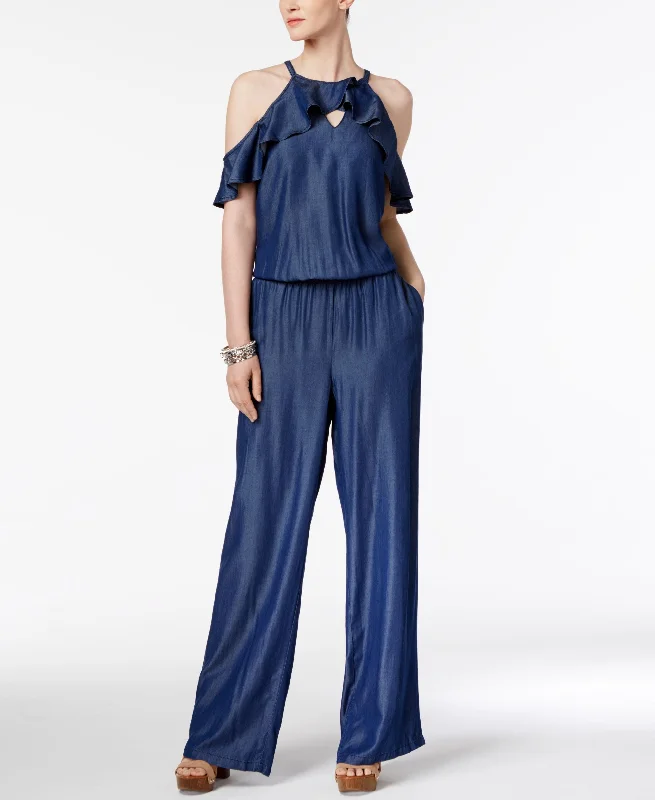 INC International Concepts Ruffled Cold Shoulder Jumpsuit