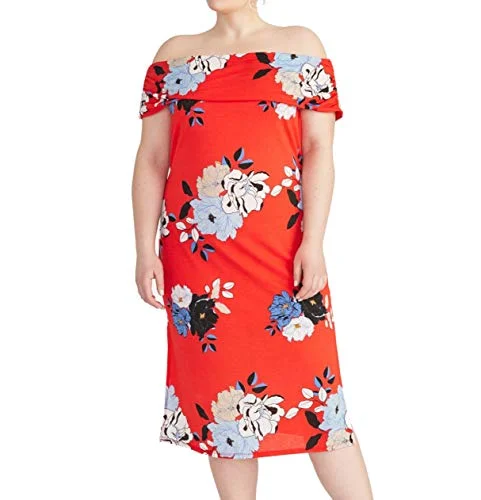 Trendy Plus Size Floral Off-The-Shoulder Midi Dress