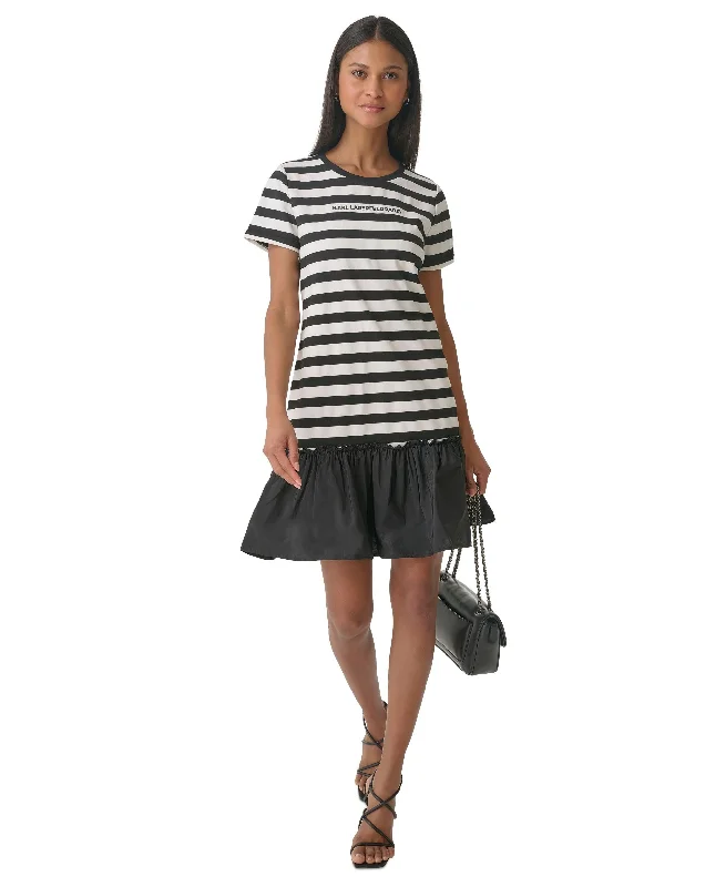 Women's Striped Ruffled T-Shirt Dress