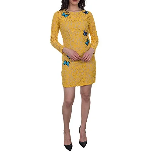 Blue Long Sleeves Amber Lace Dress with Butterfly Patches