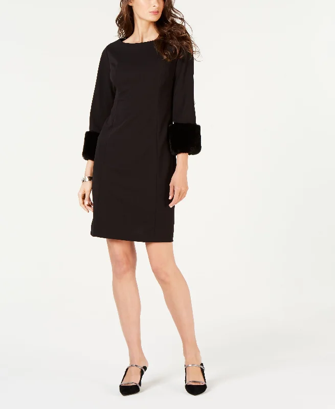 Alfani Faux Fur Trimmed Shift Dress