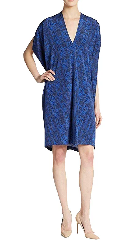 Vince Double V-Neck Printed Silk Dress