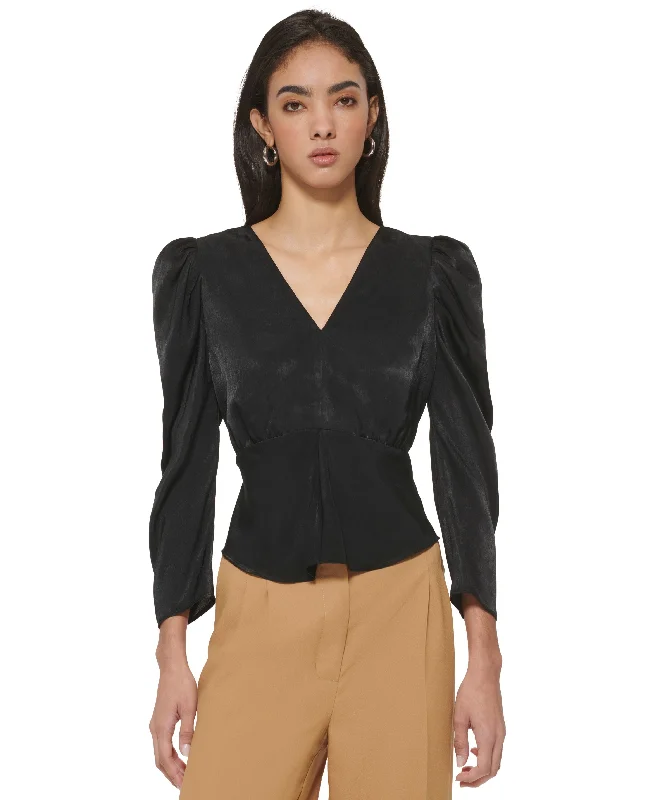 Women's Puff-Sleeve V-Neck Blouse