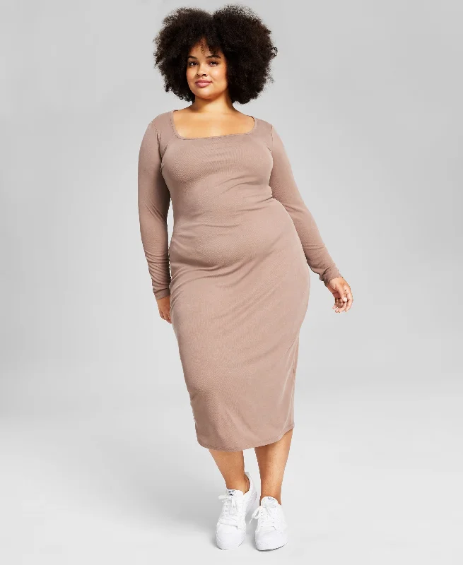 Trendy Plus Size Square-Neck Midi Dress