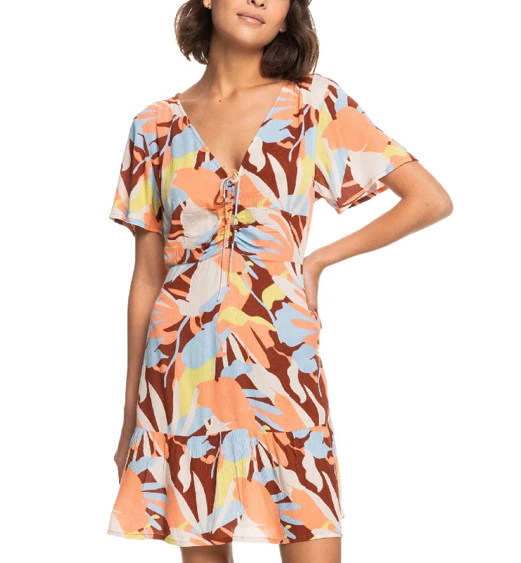 Juniors' Summer Flow Printed Drawstring-Front Dress