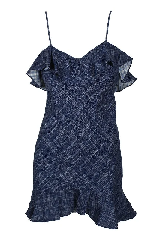 Max Studio Indigo Spaghetti Strap Flounce Shift Dress