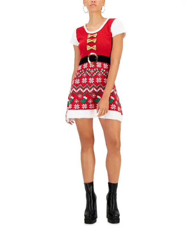 Juniors' Fair Isle Mini Santa Dress