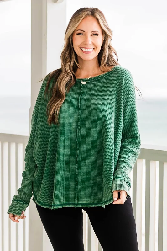 Cozy Waffle Pullover, Dark Green