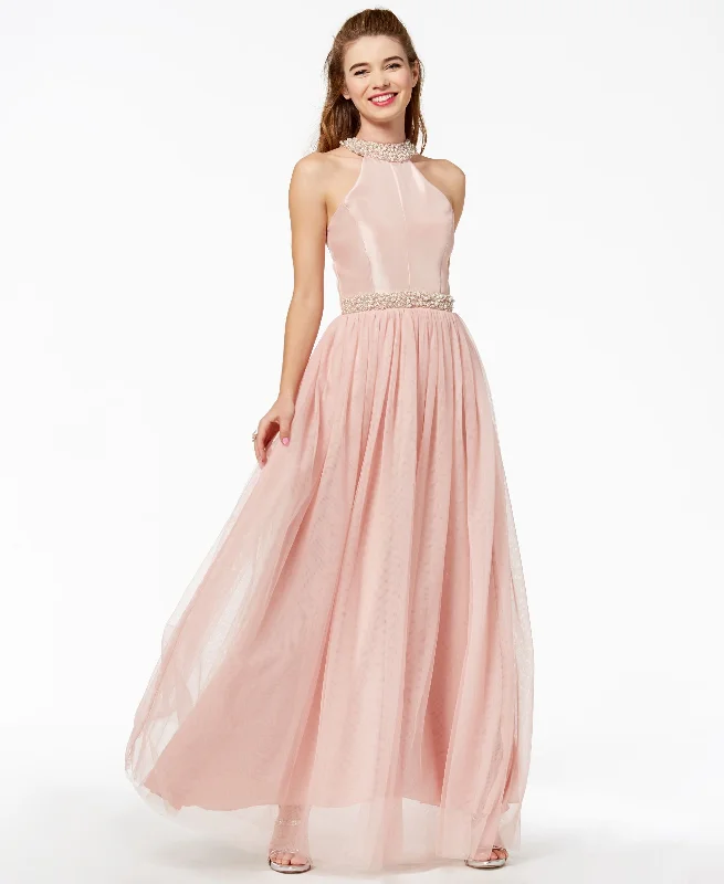 Speechless Juniors Imitation Pearl Halter Gown