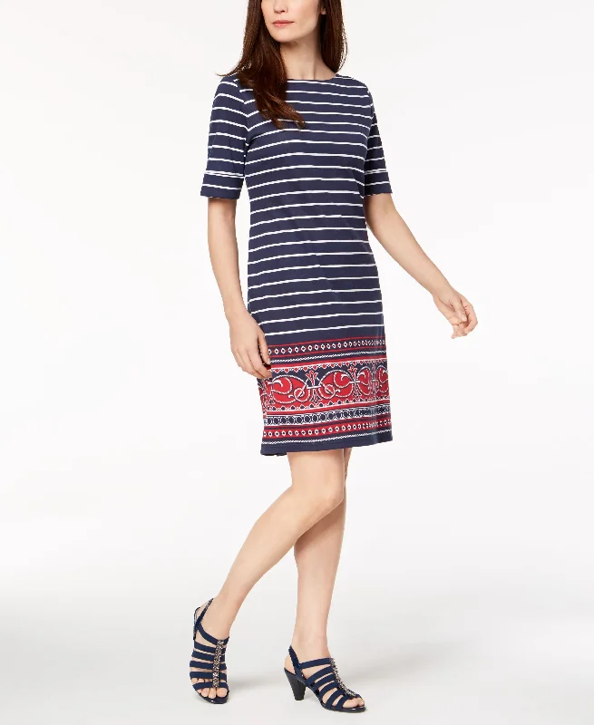 Karen Scott Striped Border Print T-Shirt Dress