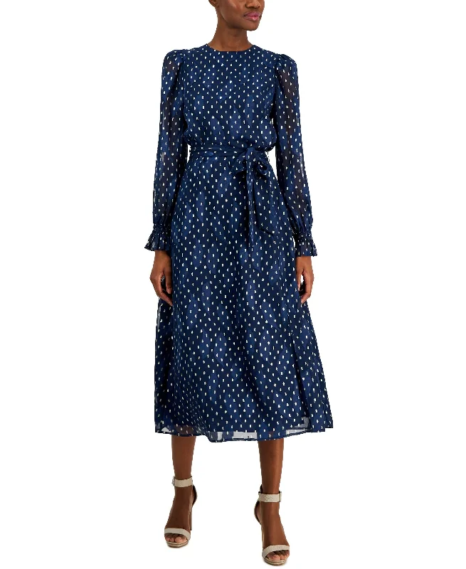 Women's Printed Tie-Waist Midi Dress