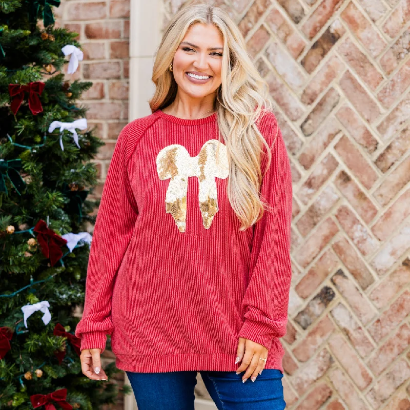 Ribbons And Romance Pullover, Red