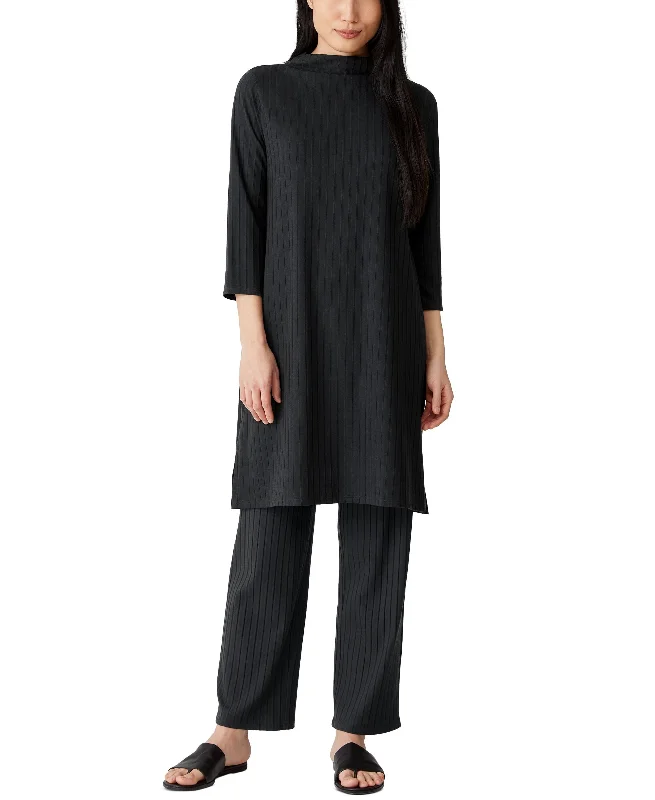 Eileen Fisher Ribbed Funnel-Neck Dress