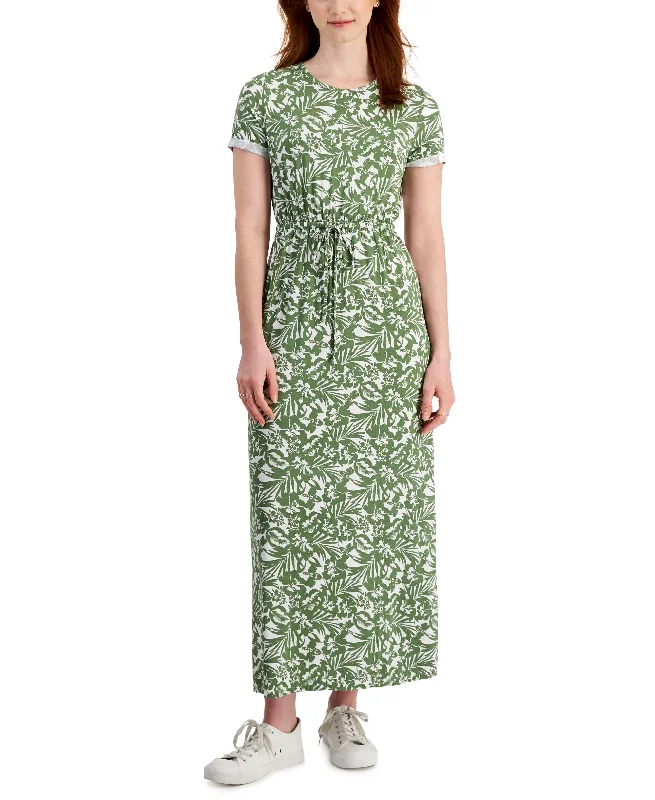 Women's Printed Cinch-Waist Maxi Dress