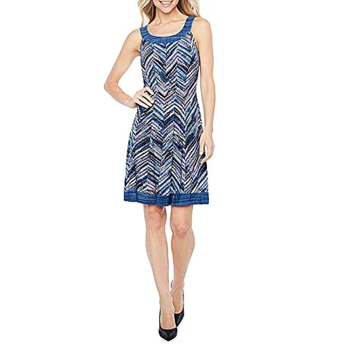 ROBBIE BEE Sleeveless Chevron Fit & Flare Dress