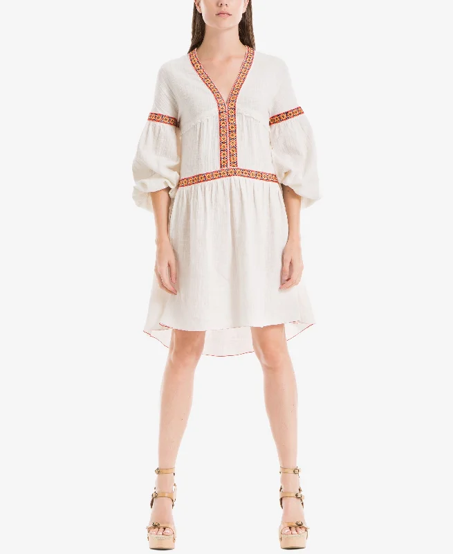 Max Studio London Embroidered Bubble Sleeve Dress