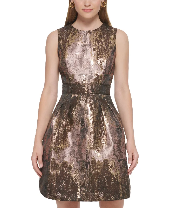 Women's Metallic Jacquard Sleeveless Dress