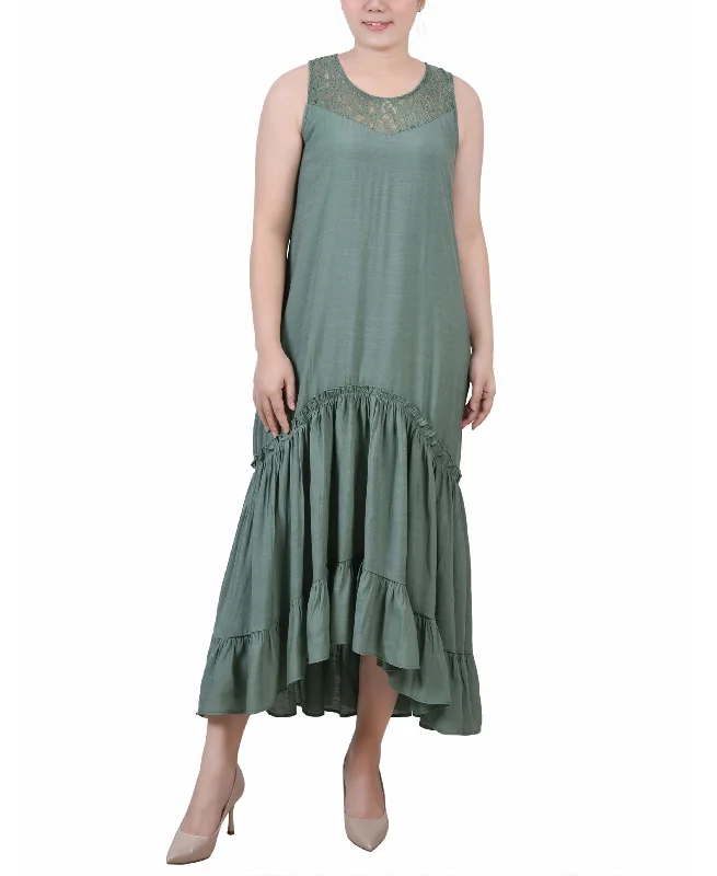 Petite Sleeveless Tiered Hi Low  Maxi Dress