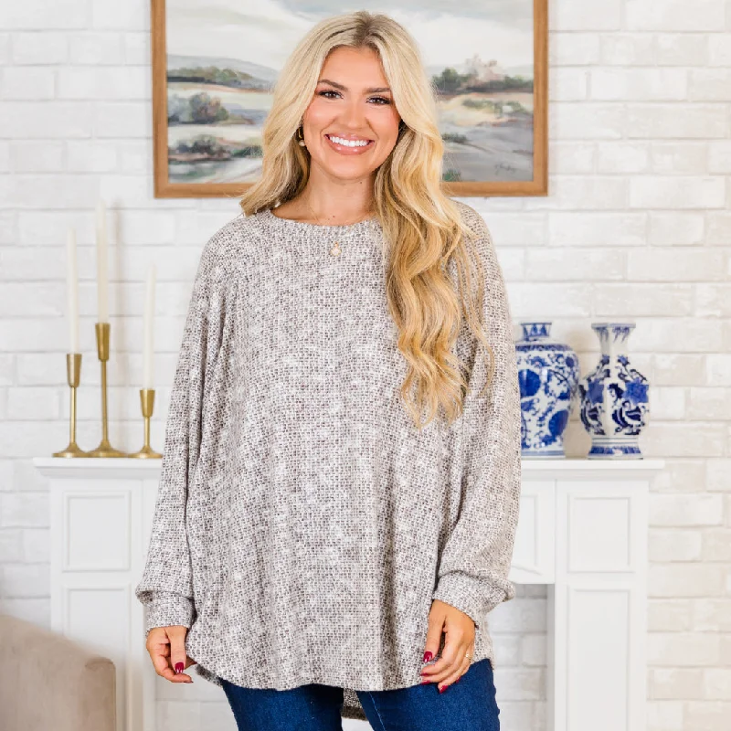 Can't Leave You Alone Top, Taupe Charcoal